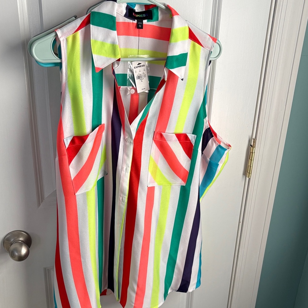 Express Multicolor Striped Sleeveless Shirt